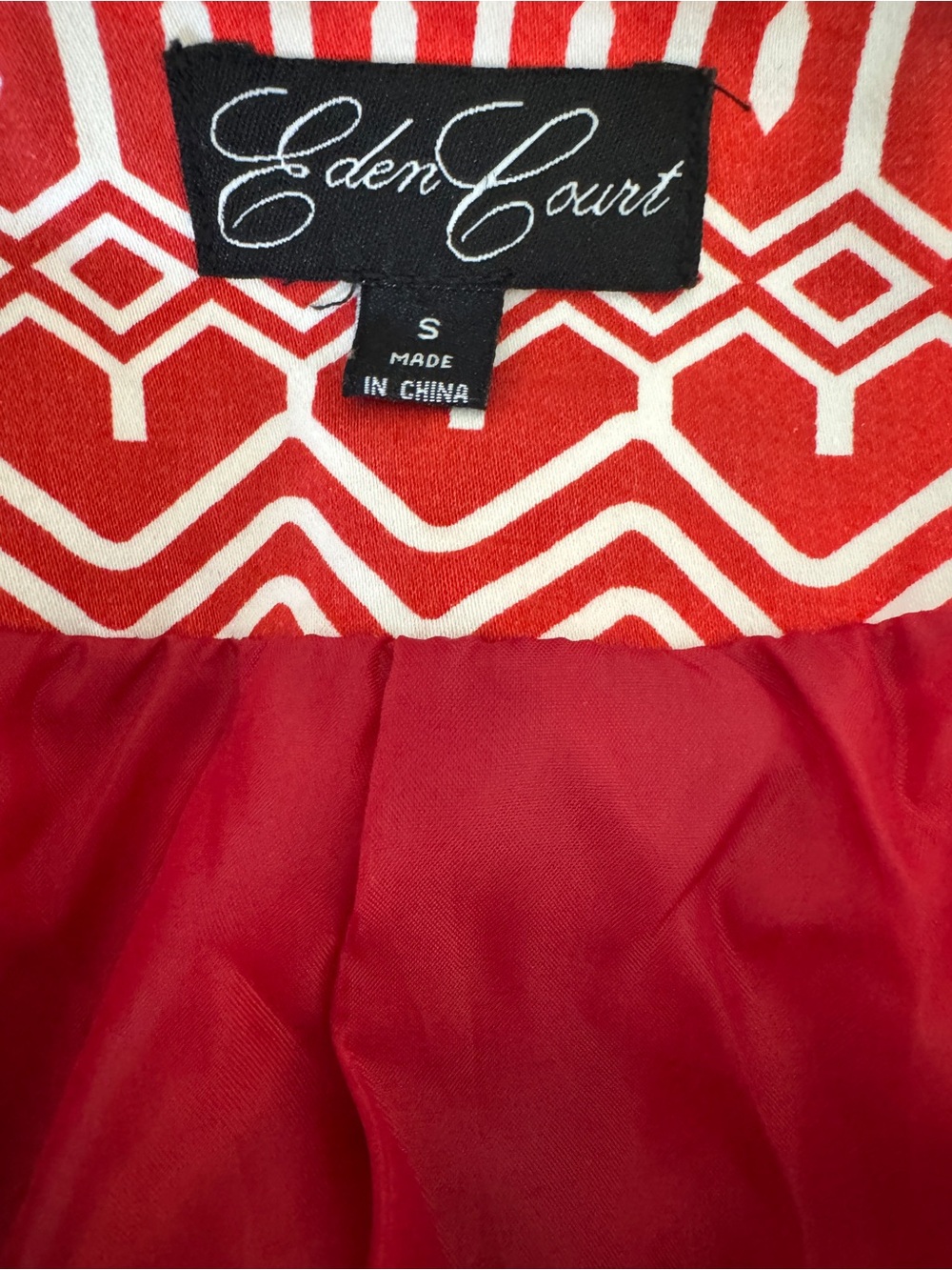 Red Geometric Print Button Front Coat - Picture 5 of 6